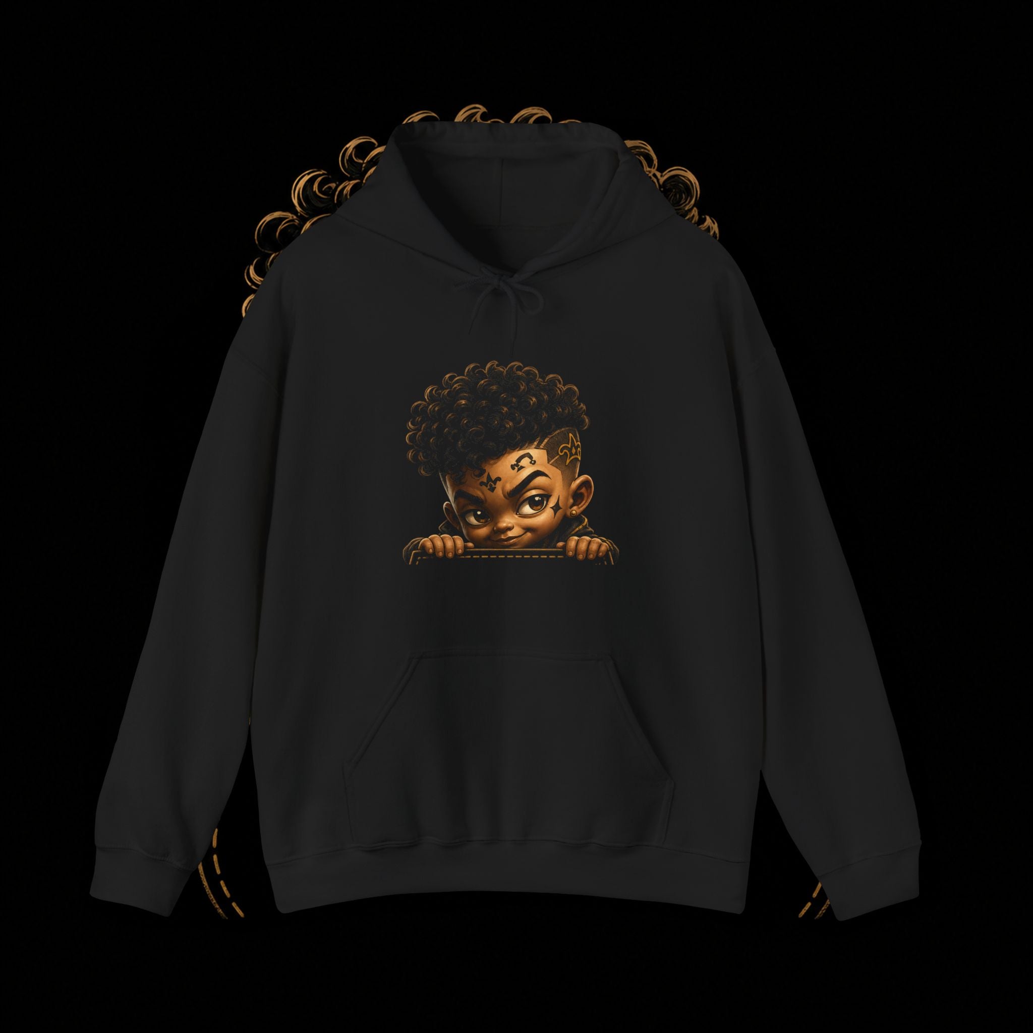 Pocket Tony Peekaboo black hoodie, front view