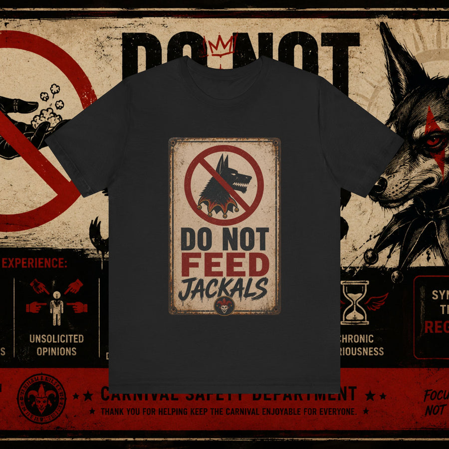 Do Not Feed Jackals Carnival Sign tee, front view