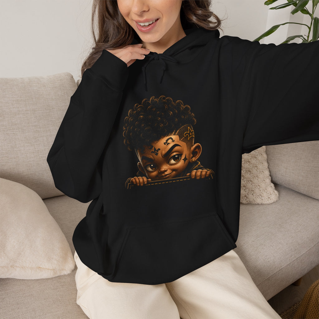 Close-up of the Pocket Tony Peekaboo hoodie artwork