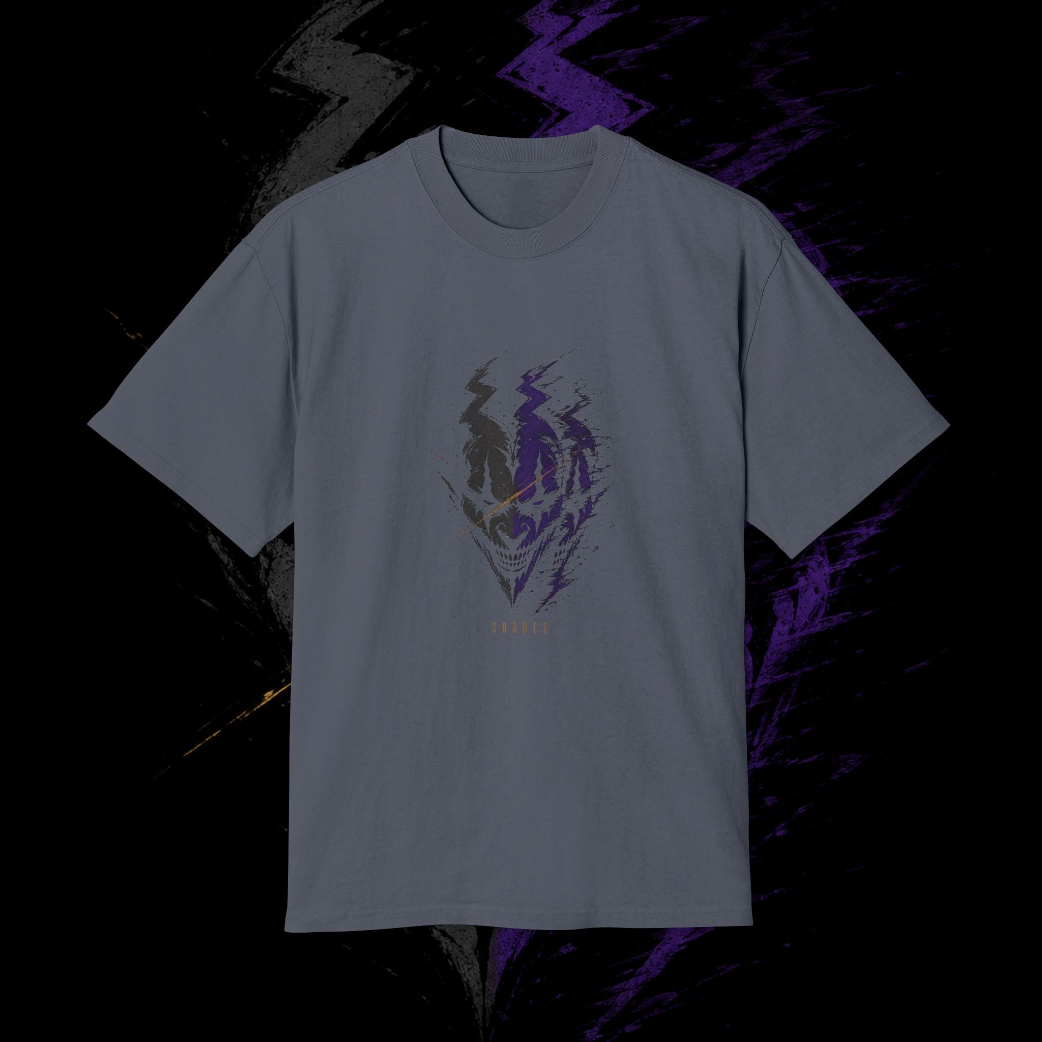 SHADES Afterimage Grin oversized tee in Faded Black, front view