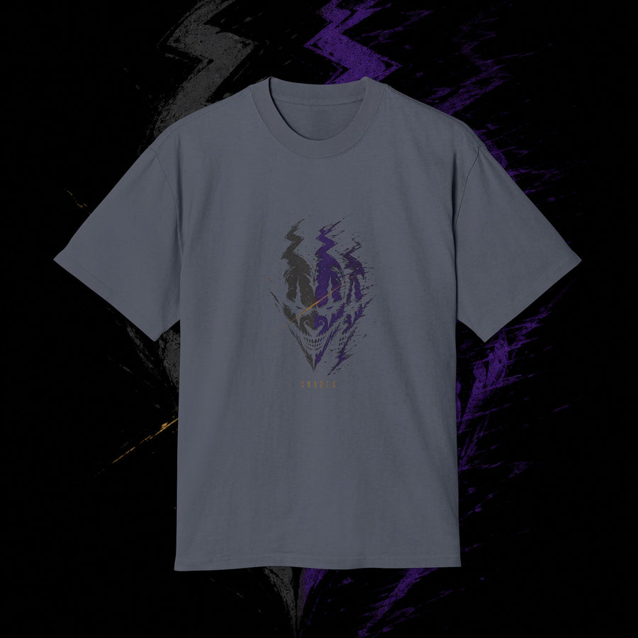 SHADES Afterimage Grin oversized tee in Faded Black, front view