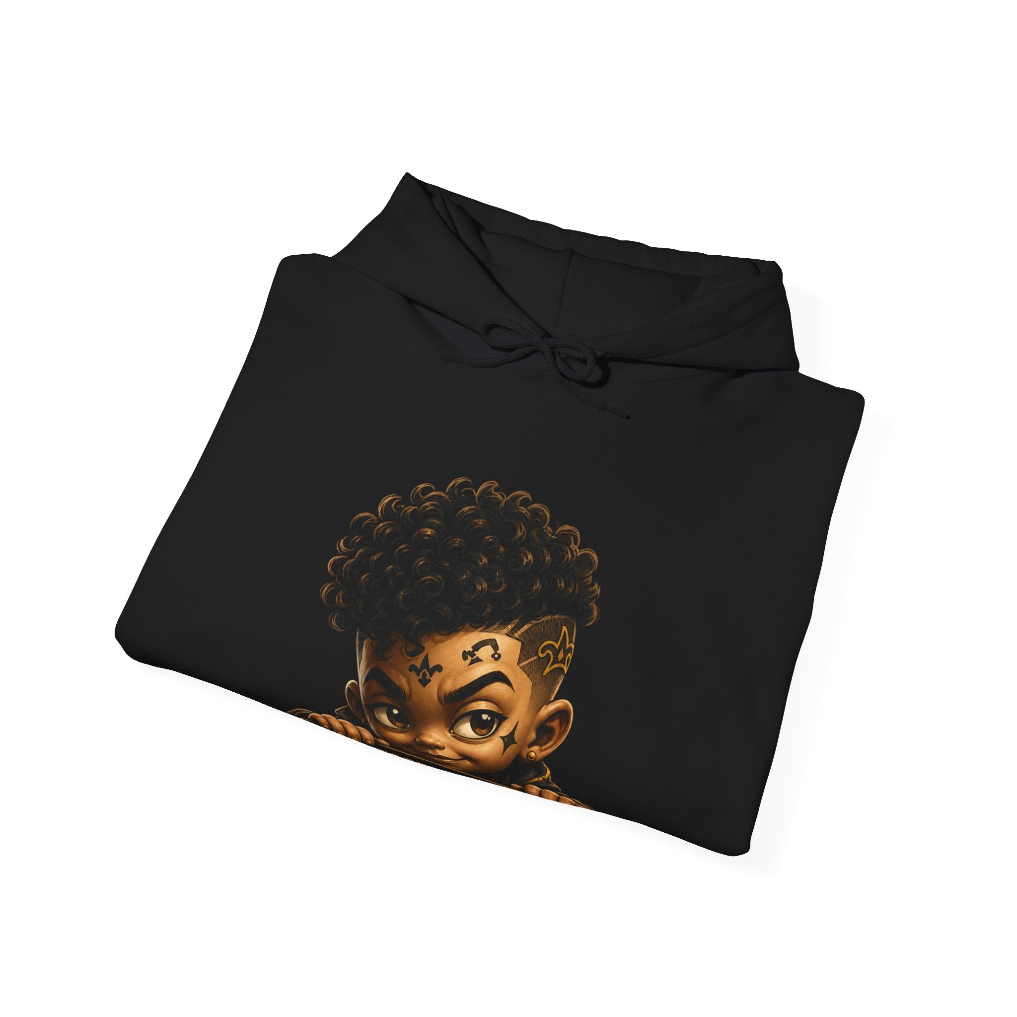 Pocket Tony character peeking over the hoodie pocket seam