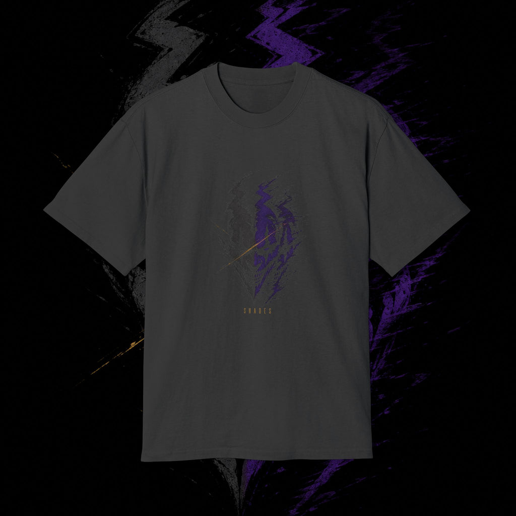 SHADES Afterimage Grin artwork on an oversized tee